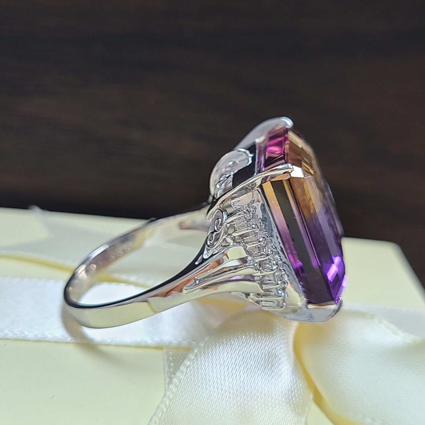 Pt900 大粒シトリン リング 指輪 希少 大粒 19.32ct 天然 アメトリン ダイヤモンド Pt900 プラチナ