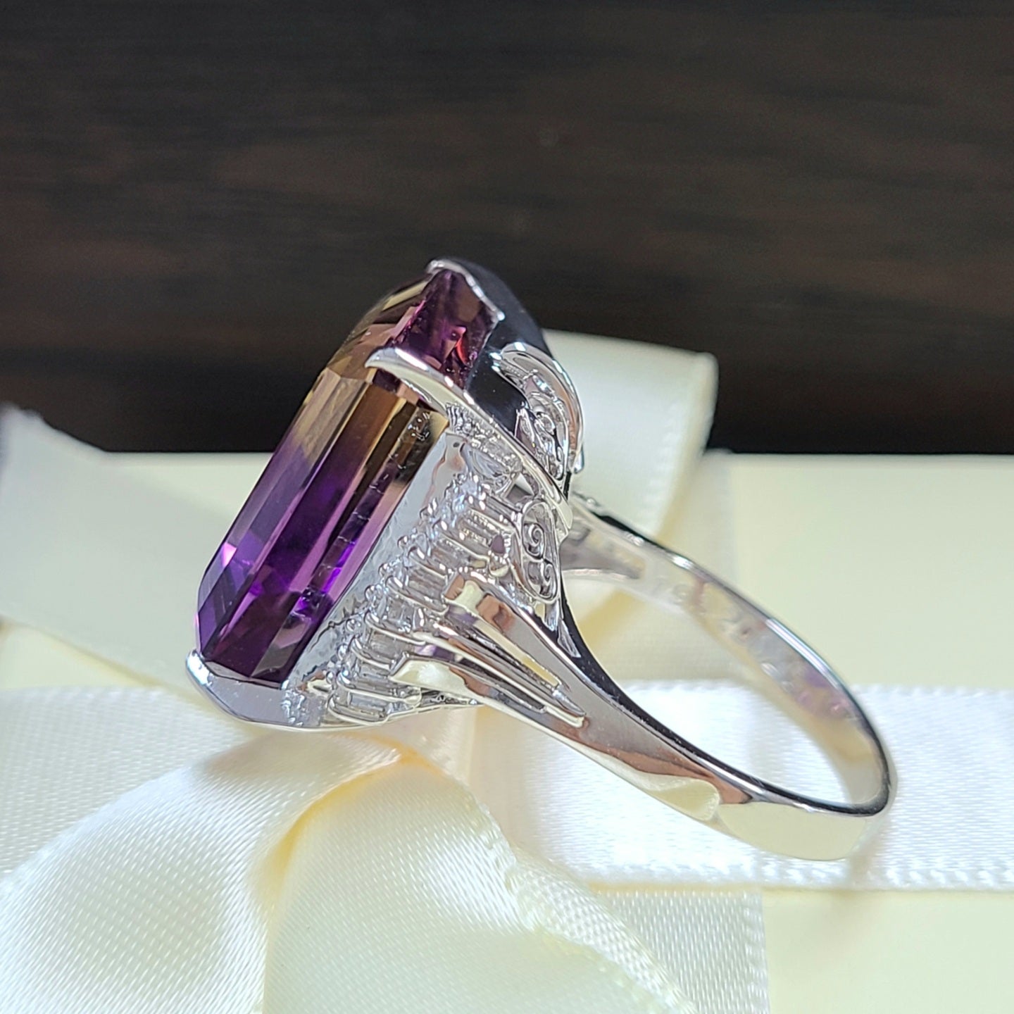 希少 大粒 19.32ct 天然 アメトリン ダイヤモンド Pt900 プラチナ
