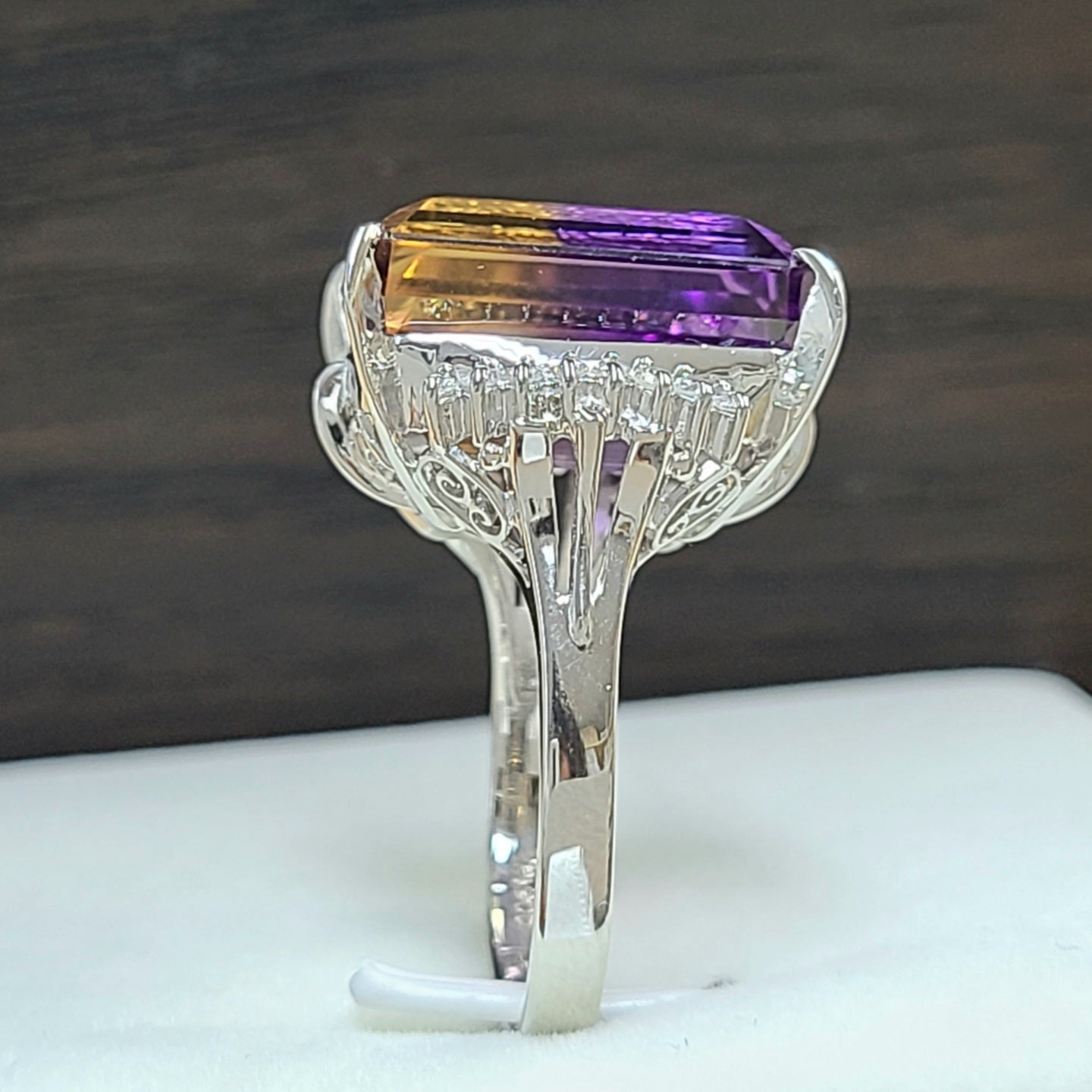 希少 大粒 19.32ct 天然 アメトリン ダイヤモンド Pt900 プラチナ