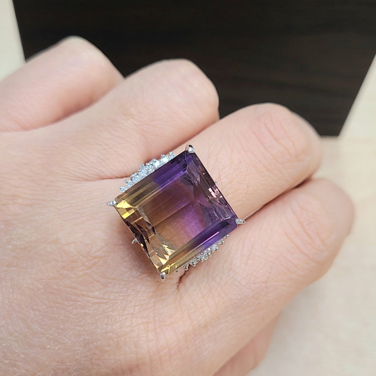 希少 大粒 19.32ct 天然 アメトリン ダイヤモンド Pt900 プラチナ
