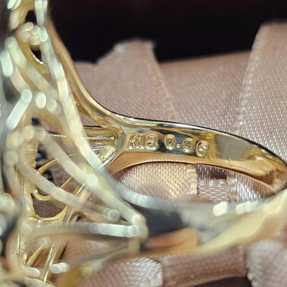 イタリア製 カメオ 天然 アゲート ダイヤモンド K18 YG イエローゴールド リング 指輪 【鑑別書付】