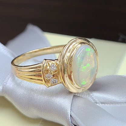 彩虹 - 彩色彩虹欧佩尔珍珠钻石K18 yg黄金18金水蛋白石环十月诞生石[差异]