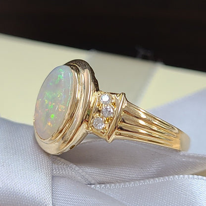 彩虹 - 彩色彩虹歐佩爾珍珠鑽石K18 yg黃金18金水蛋白石環十月誕生石[差異]