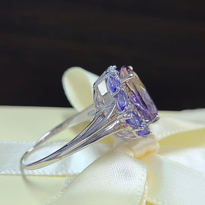 Mysterious Colors Natural Ametrine Tanzanite Diamond Ring K18 WG White Gold 18k Gold Ring with Certificate of Authenticity