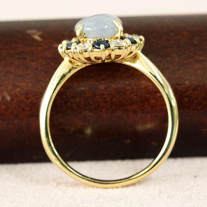 Unheated 3.34ct Natural Star Sapphire Diamond K18 YG Yellow Gold 18k Gold No-Heat Sapphire Ring Ring September Birthstone with Certificate