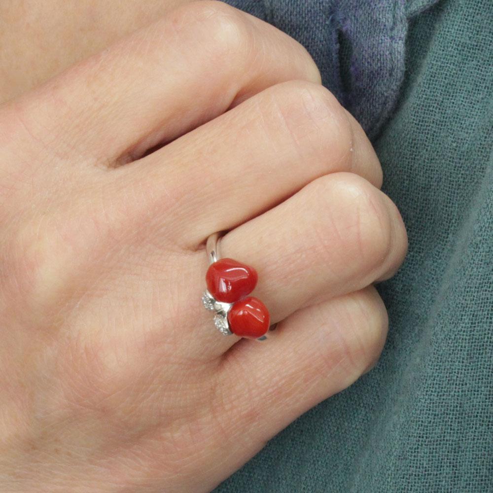 指輪 リング 血赤珊瑚 ダイヤモンド 金 k18 プラチナ Pt900状態