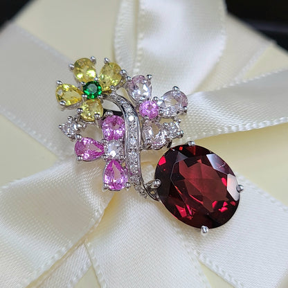 Natural garnet color sapphire K18 White Gold 18 Gold Pendant Top Flower Pendant Necklace Top Head January Birthstone [identification report]