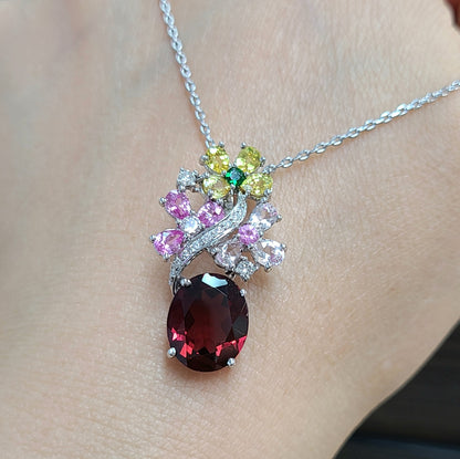 Natural garnet color sapphire K18 White Gold 18 Gold Pendant Top Flower Pendant Necklace Top Head January Birthstone [identification report]