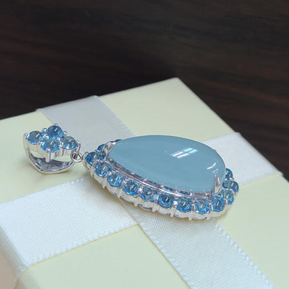 페어 모양 10.73ct 자연 아쿠아 마린 블루 토퍼 K18 화이트 골드 18 골드 펜던트 상단 목걸이 머리 3 월 Birthstone