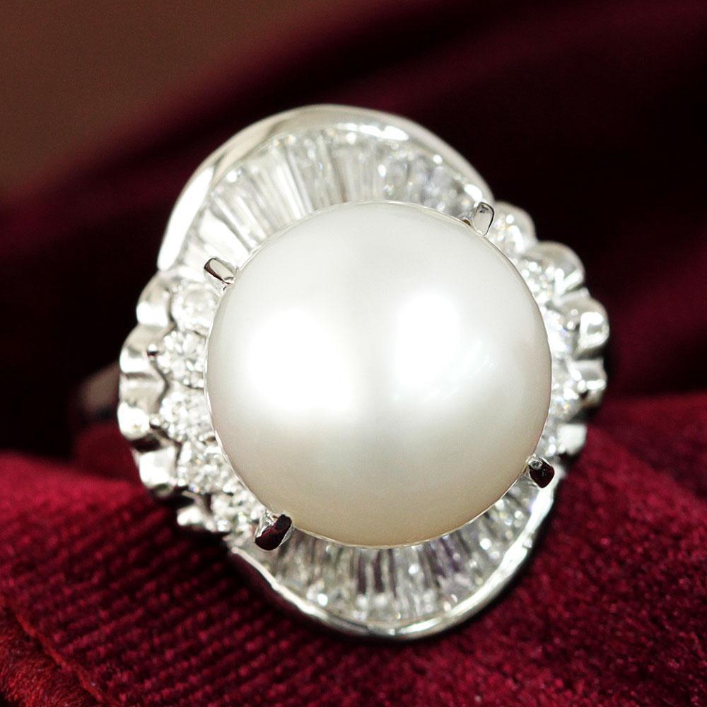 12毫米南海珍珠白蝴蝶珍珠天然鑽石白金PT900珍珠珍珠環六月誕生石[差異]