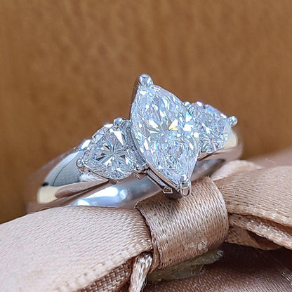 보석! 1ct D Si Marquis Natural Diamond Platinum PT900 Ring Ring April Birthstone [인증서 포함]