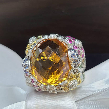 祝你好運！幸運的是石頭天然檸檬色石材鑽石K18 wg白金戒指18黃金11月11月誕生石