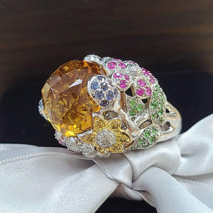 Increase your fortune! Lucky stone natural citrine colored stone diamond K18 WG white gold ring ring 18k gold November birthstone [with certificate