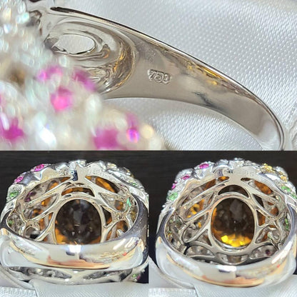 Increase your fortune! Lucky stone natural citrine colored stone diamond K18 WG white gold ring ring 18k gold November birthstone [with certificate