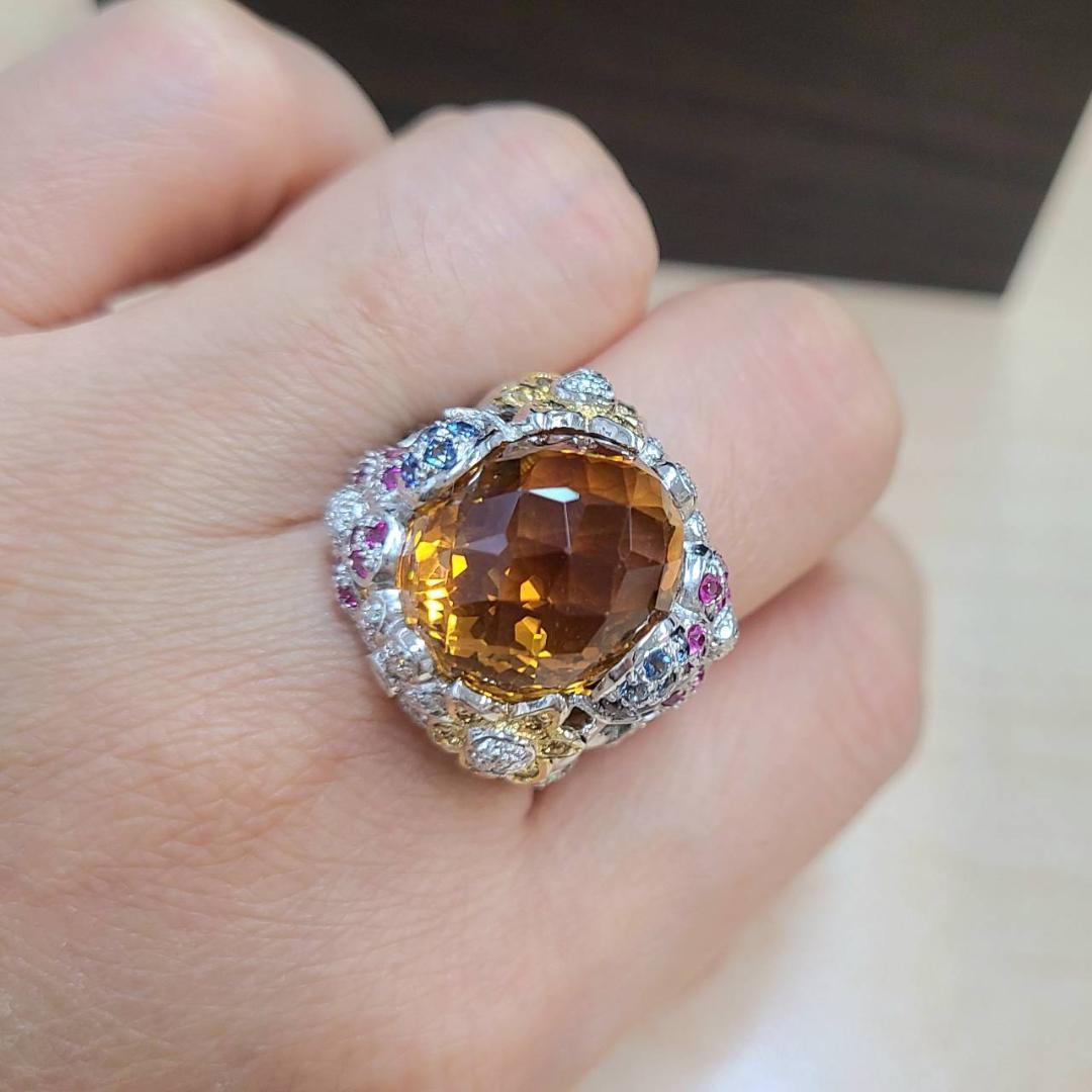 Increase your fortune! Lucky stone natural citrine colored stone diamond  K18 WG white gold ring ring 18k gold November birthstone [with certificate