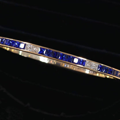 3.5ct 자연 사파이어 다이아몬드 K18 YG Yellow Gold Princess Cut Bracelet Bangle 18 Gold 9 월 Birthstone [차동]