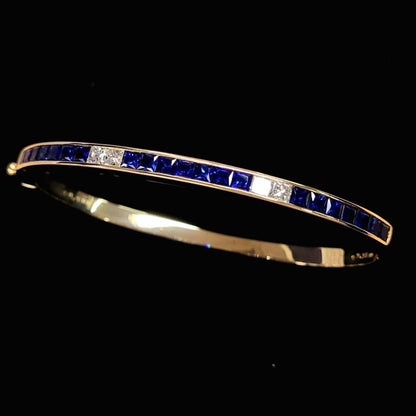 3.5ct 자연 사파이어 다이아몬드 K18 YG Yellow Gold Princess Cut Bracelet Bangle 18 Gold 9 월 Birthstone [차동]