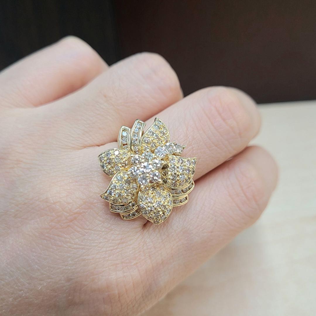 約 1.9ct 天然 ダイヤモンド K18 YG イエローゴールド フラワー パヴェ 