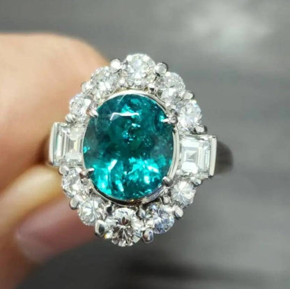 Brazilian strong Neon Blue 2.86ct Natural paraiba tourmaline Natural Diamond PT900 Ring [With GIA identification]