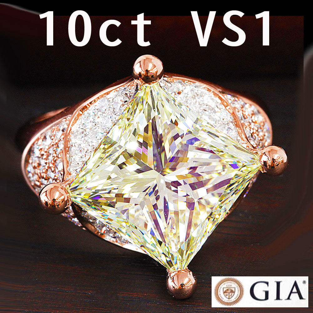 10ct VS-1 天然 ダイヤモンド K18 PG ピンクゴールド リング 指輪 スクエア カット 【GIA鑑定書付】