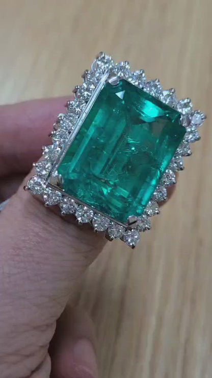 超級專業！大約30ct哥倫比亞天然祖母綠3.9ct天然鑽石PT900白金環環