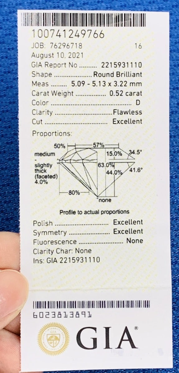 0.520ct・Dカラー・FL・3EX 天然ダイヤモンド ルース ラウンドブリリアントカット ダイアモンド【GIA鑑定書付 】