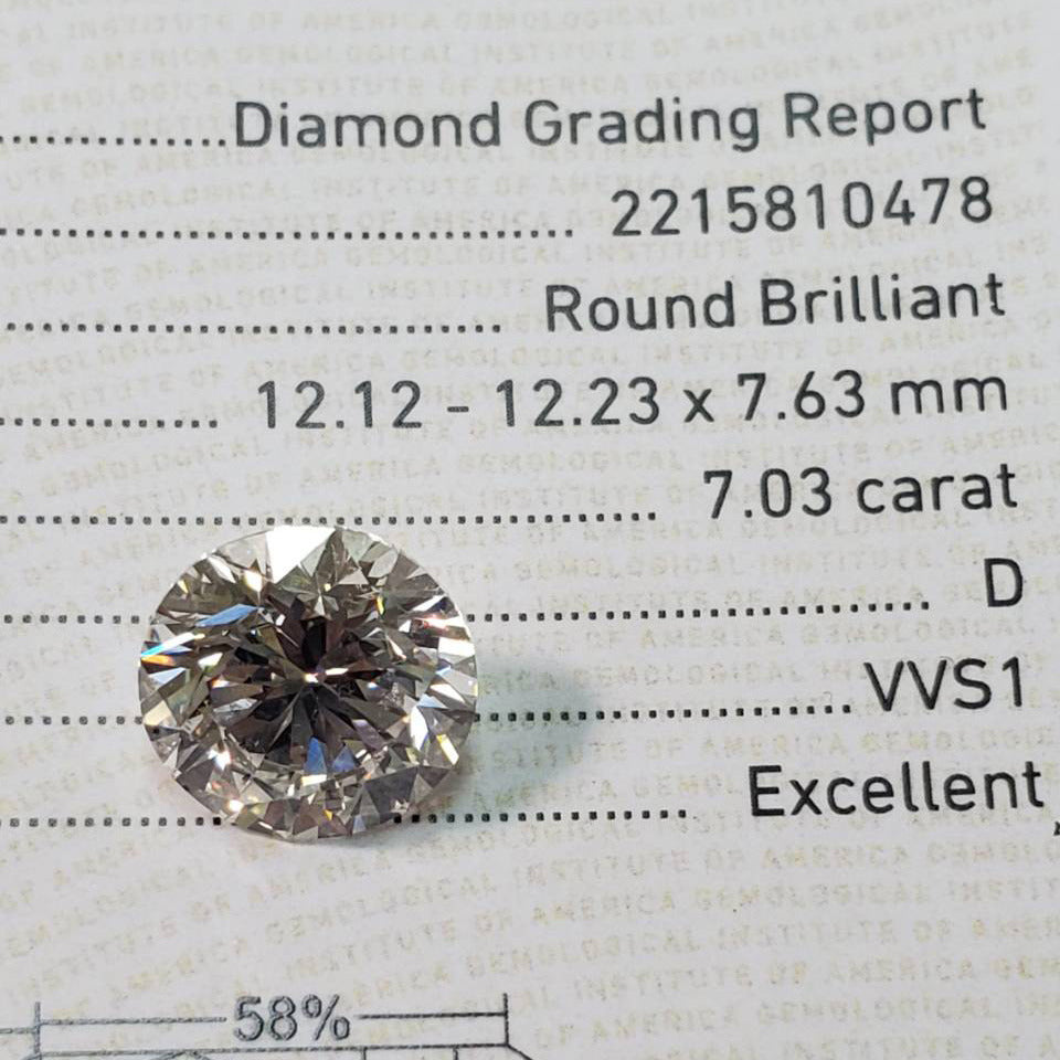 最高級品質！現金より有利な資産【GIA鑑定書付 】7ct・Dカラー・VVS-1・3EX 天然ダイヤモンド ルース ラウンドブリリアントカット ダイアモンド