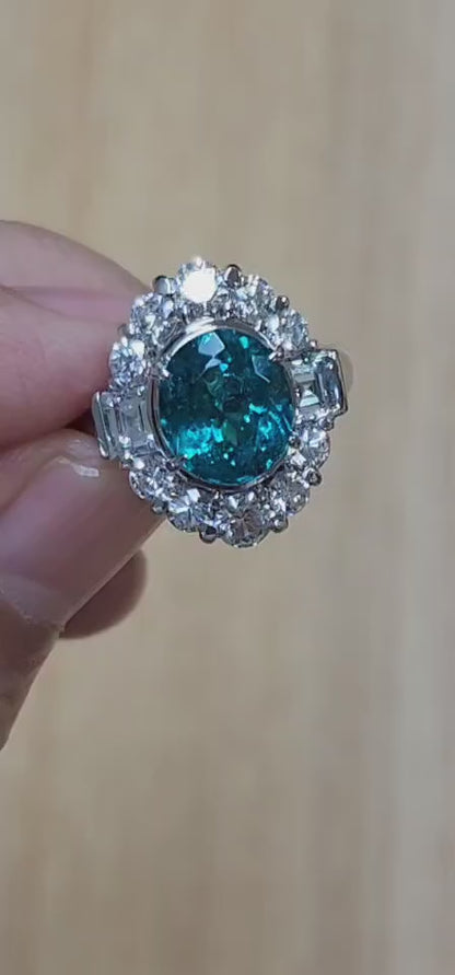 Brazilian strong Neon Blue 2.86ct Natural paraiba tourmaline Natural Diamond PT900 Ring [With GIA identification]