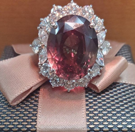Ultra Rare! Oversized 22ct Natural Alexandrite & 3ct Natural Diamond Pt900 Platinum Ring with Certificate of Authenticity