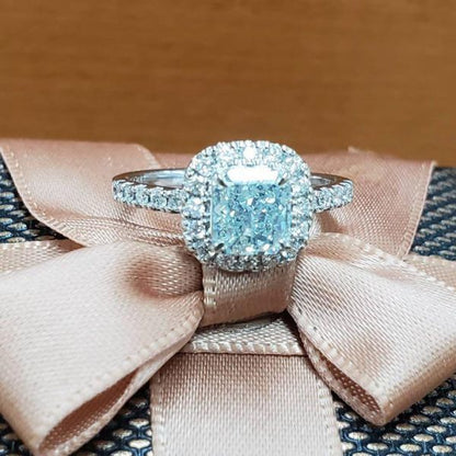 超級稀有！1CT天然花式綠色綠色藍色鑽石PT900白金環[與中央寶藏評估]
