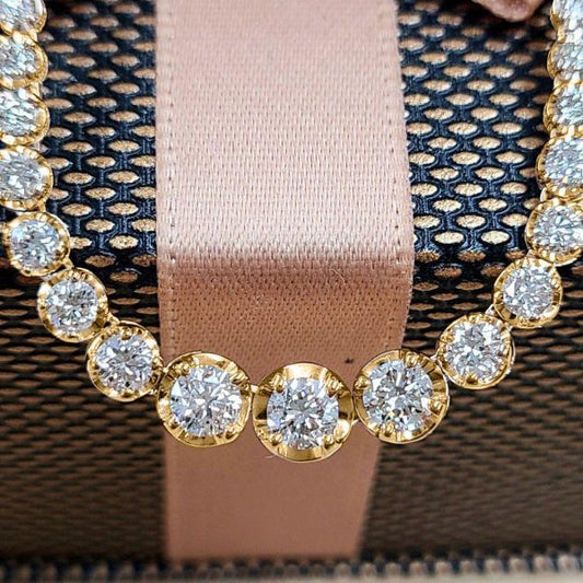 High quality! Total 3ct Natural Diamond K18 Yellow Gold Gradation Tennis Necklace 18 Gold [identification report]