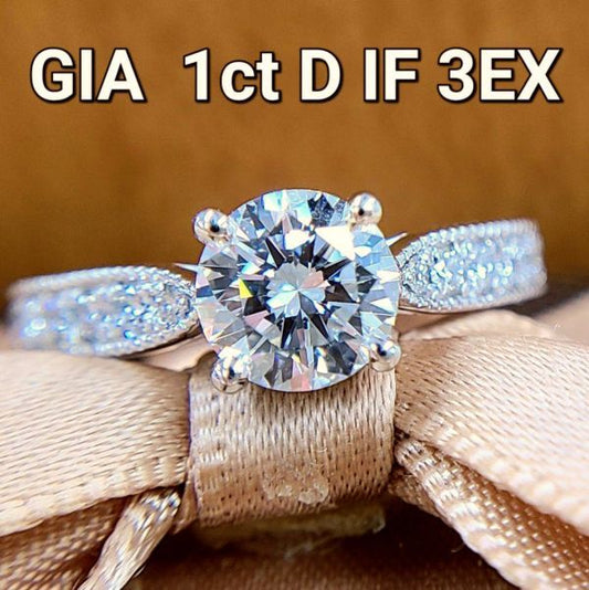 [GIA评估]世界上最高质量！1CT D如果3Ex天然钻石铂Pt900戒指戒指