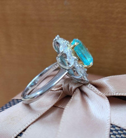 Brazilian Neon Blue 2.7ct Natural paraiba tourmaline 1.3ct Natural Diamond Pt900 Platinum Ring with Chuho Certificate of Authenticity